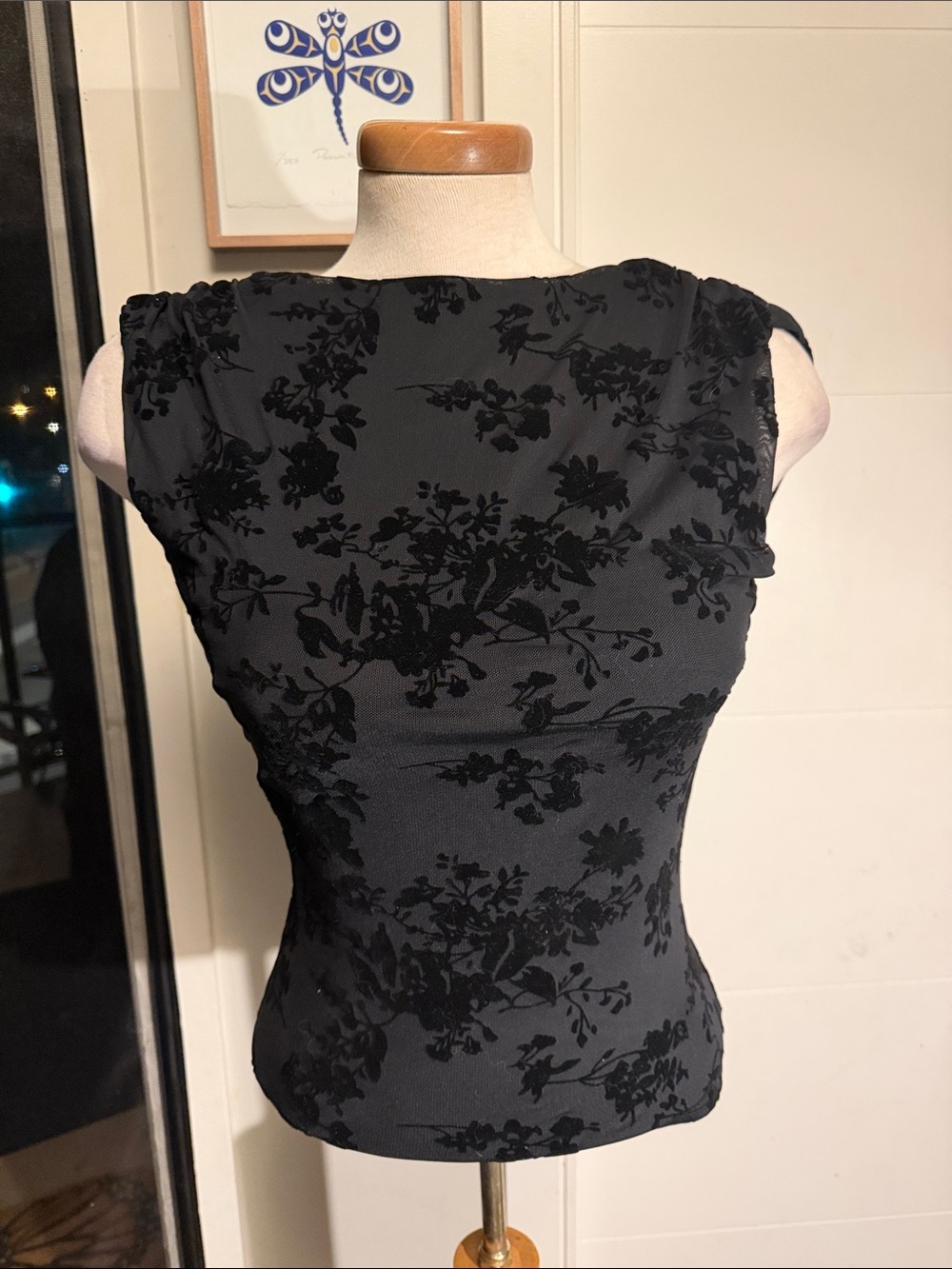 SHEIN Black Floral Burnout Velvet Open Back Top